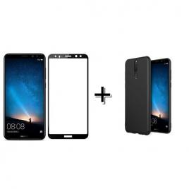 Pachet Folie Sticla 3D Negru + Husa silicon Neagra Huawei MATE 20 LITE