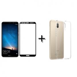 Pachet Folie Sticla 3D Negru + Husa silicon transparenta Huawei MATE 20 LITE