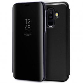 Husa Samsung Galaxy A6 Plus (2018) - Flip Mirror tip Carte Capac translucid Neagra