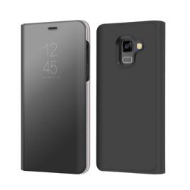 Husa Samsung Galaxy A8 (2018) - Flip Mirror tip Carte Capac translucid Neagra