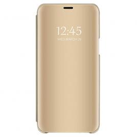 Husa Samsung Galaxy J6 (2018) Clear View Mirror Oglinda Gold Flip Standing Cover .Permite vizualizarea prin capacul superior