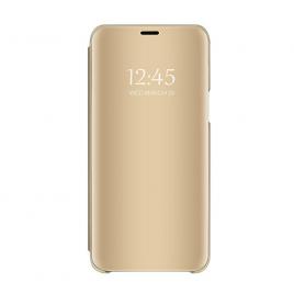 Husa Book Flip Stand Mirror Clear View Samsung Galaxy J4 2018 Gold. Design elegant Functie de stand Smart case
