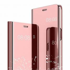 Husa Protectie Toc Flip Cover Clear View Mirror Samsung Galaxy A6 Plus 2018 Roz