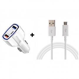 Incarcator Auto Fast Charge 12V/3.5A 7A QC3.0 2 porturi USB 1 port Type C+Cablu Micro USB