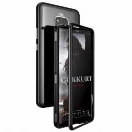 Husa Bumper Aluminium Magnetic 360 cu Spate de Sticla Securizata compatibil cu Huawei P30 Pro Black