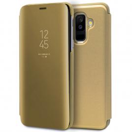 Husa Samsung Galaxy A6 Plus (2018) - Flip Mirror tip Carte Capac translucid Aurie