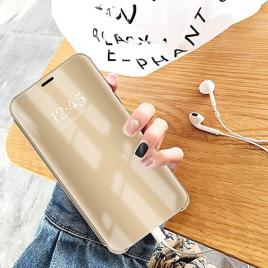 Husa Book Flip Stand Mirror Clear View Huawei P Smart Gold. Design elegant Functie de stand Smart case