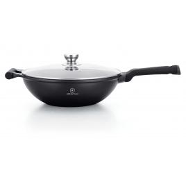 Tigaie wok cu interior marmorat Herenthal cu capac HT-CBW28M, 3.7 l, 28 x 8.5 cm