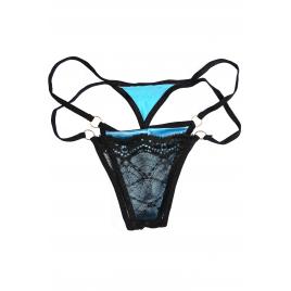 Chiloti dama tanga Satin Albastru S-M INTL dublat