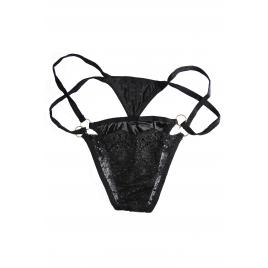 Chiloti dama tanga Satin Negru S-M INTL dublat