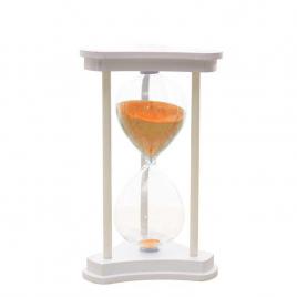 Clepsidra suport triunghiular lemn alb sticla cu nisip portocaliu 14.5 x 10cm