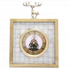 Ceas decorativ de masa stil modern alb cu auriu 22 x 16 cm