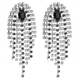 Cercei dama Aliaj metalic Argintiu Cristale Pietre semi-pretioase Lanturi 10 x 3.5 cm