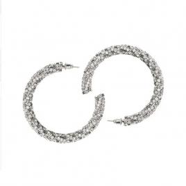 Cercei dama Aliaj metalic Argintiu Cristale cerc  7 x 0.5 cm