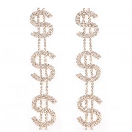 Cercei dama Aliaj metalic Auriu Cristale USD 11 x 2 cm