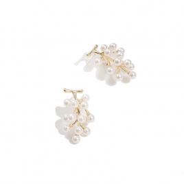 Cercei dama Aliaj metalic Auriu Perle sintetice Ciorchine 3 x 2 cm