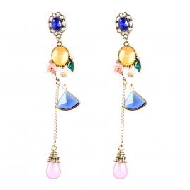 Cercei dama Aliaj metalic Auriu Pietre semi-pretioase Multicolor 10.5 x 2 cm