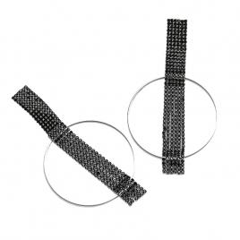 Cercei dama Aliaj metalic Negru Cristale negru cerc  12 x 6 cm