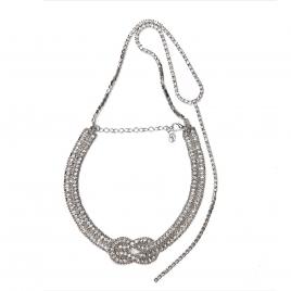 Colier dama cu 2 lantisoare gros si subtire Inox argintiu cristale 47 cm 26gr