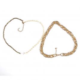 Set colier dama de 2 lanturi medii Aliaj metalic auriu perle inima 26 cm si 24 cm 24gr