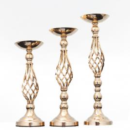 Suport lumanari Set 3 piese aliaj metalic auriu dimensiuni diferite