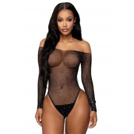 Body Fara umeri Dantela Negru Cristale S-M INTL