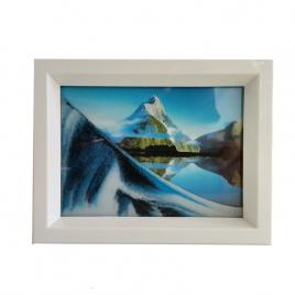 Rama foto cu nisip Nisip Multicolor Model 3 Plastic alb si bleu Oglinda 18.5 x 14.5 x 3cm