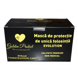 Set  50 de masti protectie negre premium Evolution Golden Protect, 3 straturi,  3 pliuri de unica folosinta, negre, OEM