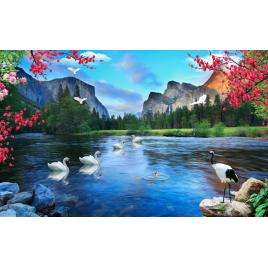 Fototapet autocolant PVC Lacul lebedelor, 160x240 cm