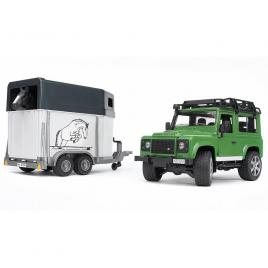 Masina de teren land rover defender cu remorca si cal bruder