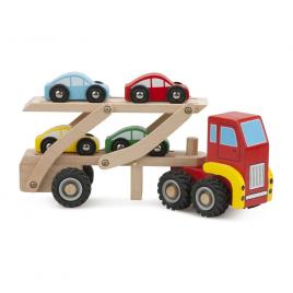 Transportor masini din lemn cu 4 masinute new classic toys