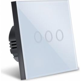 Intrerupator Smart Touch Wireless 2.4GHz Sticla Securizata Design Modern Iluminare LED 3 Faze Alb