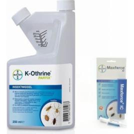Set insecticid K-Othrine Partix SC 250 ml si gel Bayer Max Force 5 gr anti insecte plosnite de pat tantar negru gandaci purici muste