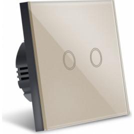 Intrerupator Smart Touch Wireless 2.4GHz Sticla Securizata Design Modern Iluminare LED 2 Faze Alb Negru Gold