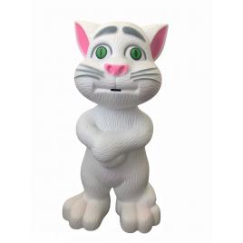 Jucarie Pisica Talking Tom, Interactiva, Functii Tactile, Inregistrare, Vorbire, Cantece, Povesti, Alb, 20cm