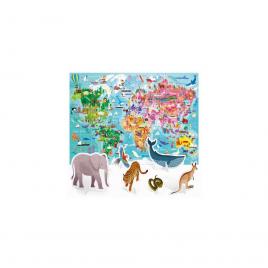 Puzzle headu - turul lumii 108 piese cu animale 3d