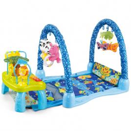 Salteluta interactiva pentru bebelusi, cu masuta si arcade cu jucarii detasabile