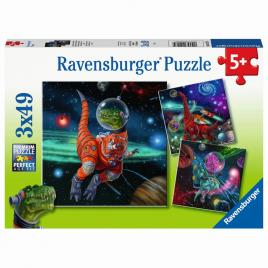 Puzzle dinozauri in spatiu 3x49 piese ravensburger