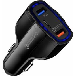 Incarcator auto Quick Charge 3.0 2 X USB 1 X USB-C Negru