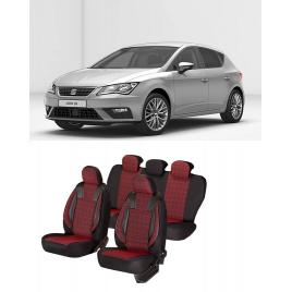 Huse scaune auto dedicate Seat Leon 2013-2019 Premium cu insertii piele