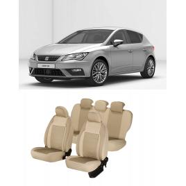 Huse scaune auto dedicate Seat Leon 2013-2019 Premium cu insertii piele