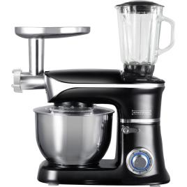 Robot de bucatarie 3 in 1 Royalty Line RL-PKM1900.7BG BLACK, 1300 W cu mixer, blender si masina de tocat carne, negru