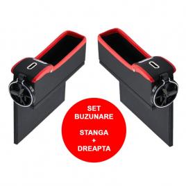 Set Cutie Organizatoare Scaun Auto Din Piele Cusatura Rosie Depozitare Obiecte