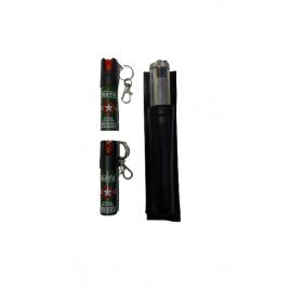 Set Autoaparare, format din Baston telescopic, profesional, 4 segmente, 65 cm, 2 Spray Nato, 20 ml