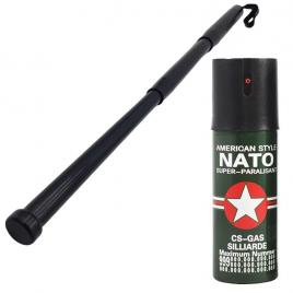 Set autoaparare format din  Baston telescopic din otel, 50 cm, 3 sectiuni si Spray Nato 60 ml