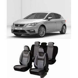 Huse scaune auto dedicate Seat Leon 2013-2019 Premium cu insertii piele