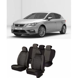 Huse scaune auto dedicate Seat Leon 2013-2019 Premium cu insertii piele