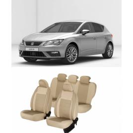 Huse scaune auto dedicate Seat Leon 2013-2019 Premium cu insertii piele