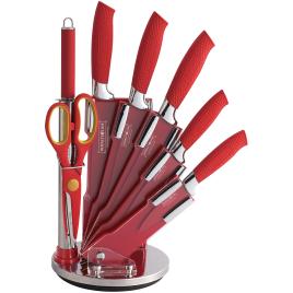 Set cutite cu 8 piese ROYALTY LINE, RL-RED8-W, manere rosii, suport acrilic