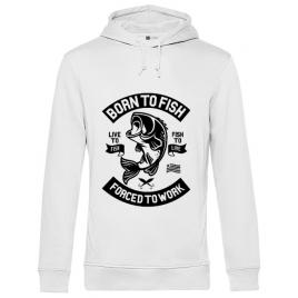 Hoodie barbat cu gluga born to fish alb